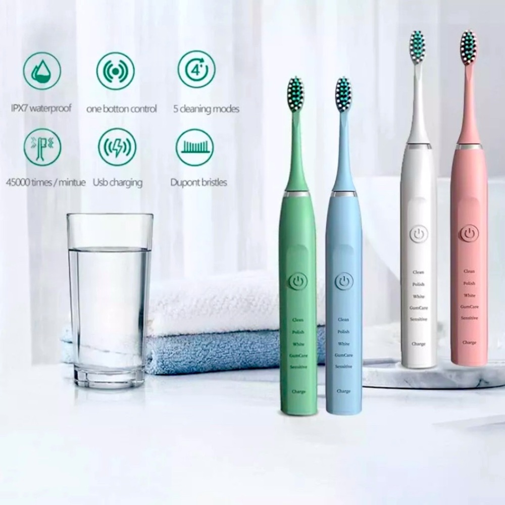 Sonic Electric Toothbrush Timer Brush 5 Mode USB Charger Rechargeable Deep Clean